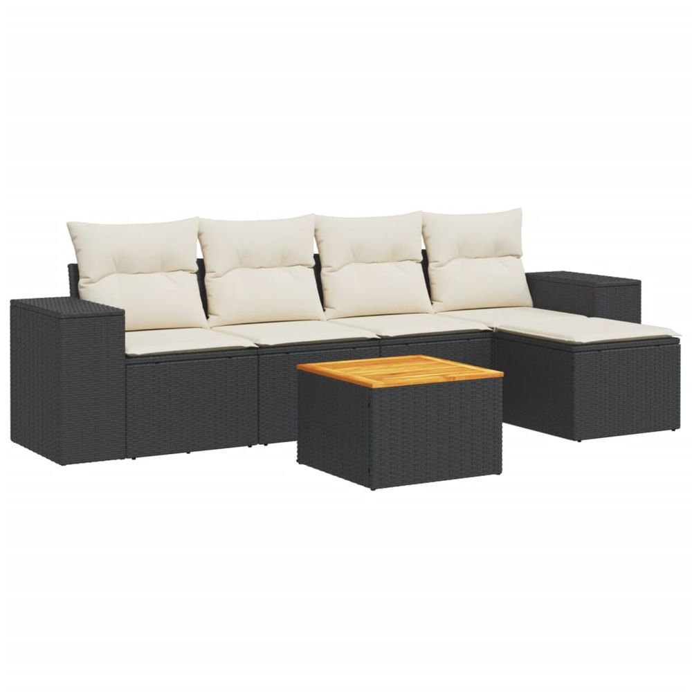 Salon de jardin 6 pcs avec coussins noir résine tressée