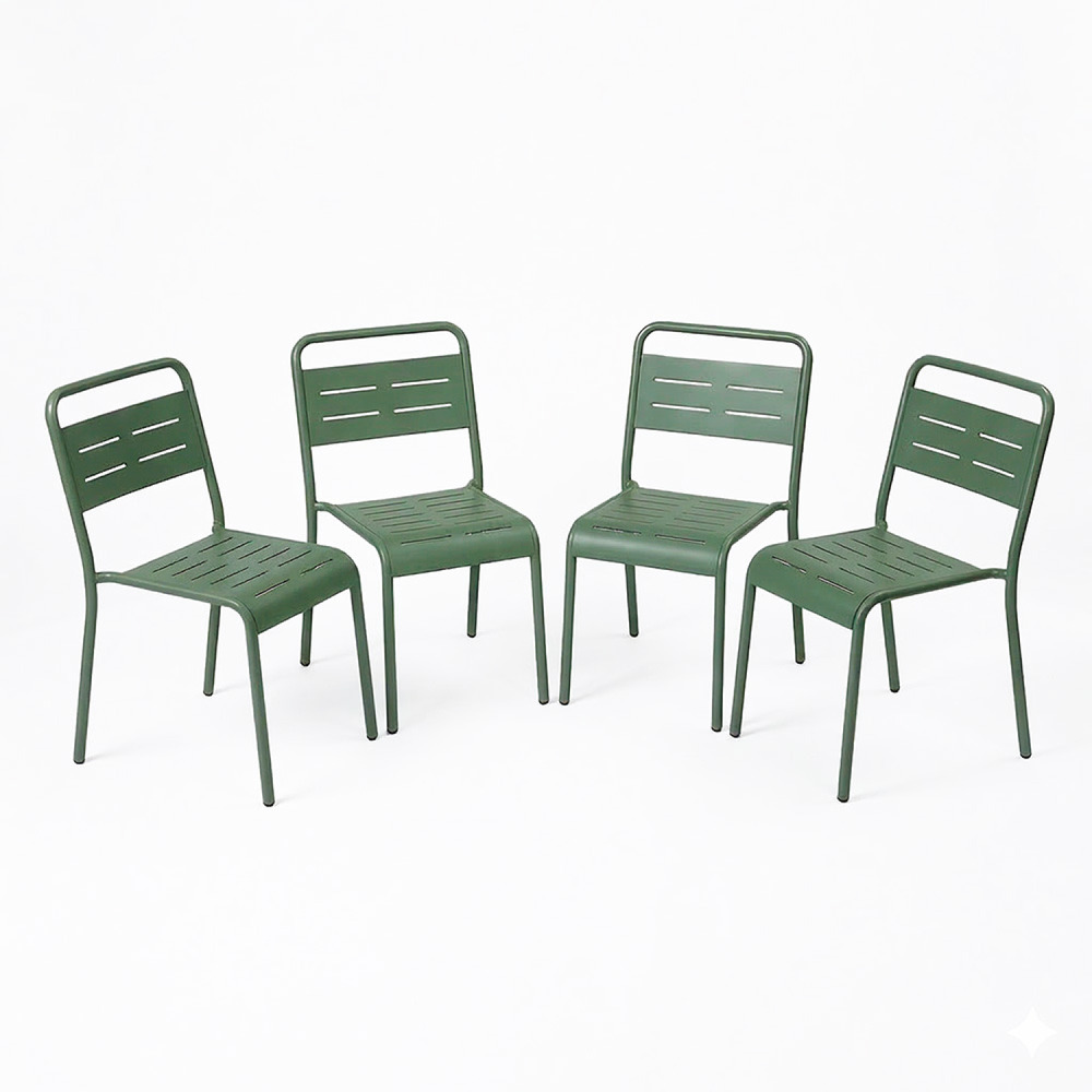 Ensemble de 4 chaises de jardin empilables vertes bergame