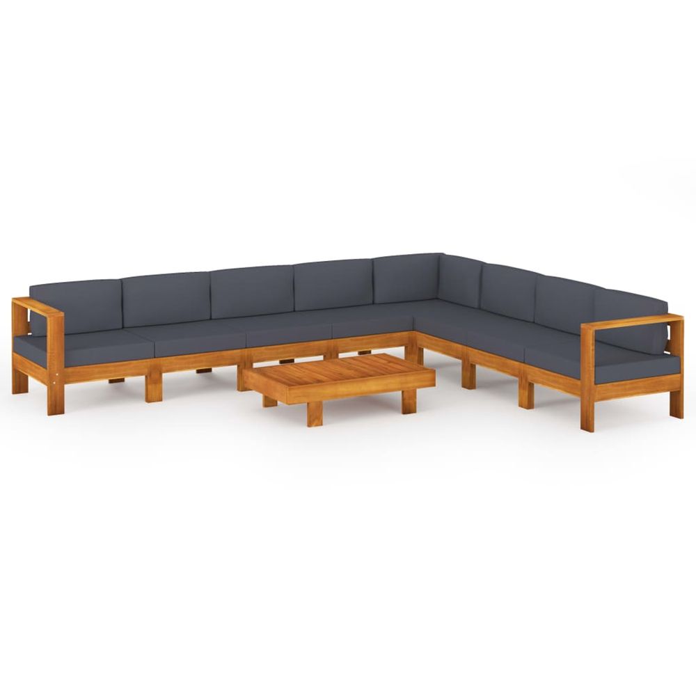 Salon de jardin 9 pcs avec coussins gris foncé bois d'acacia