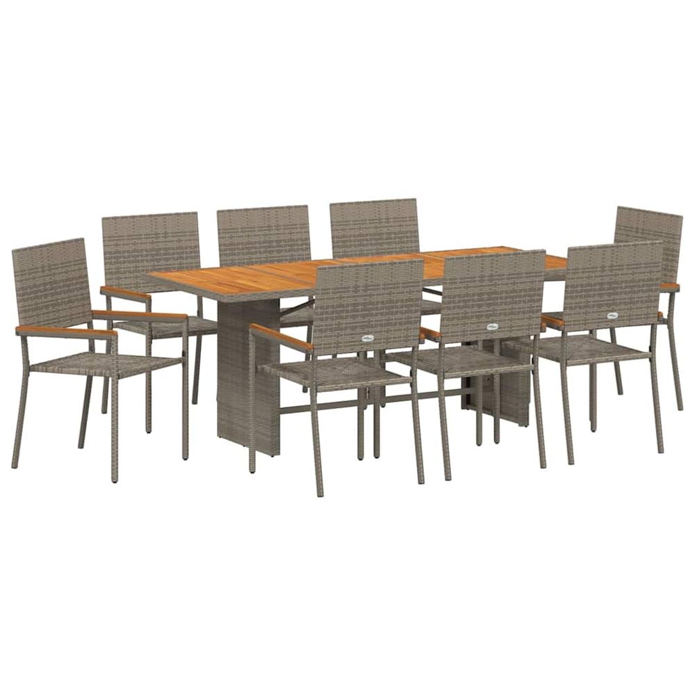 Ensemble de salle à manger pour jardin 9 pc gris polyrotin
