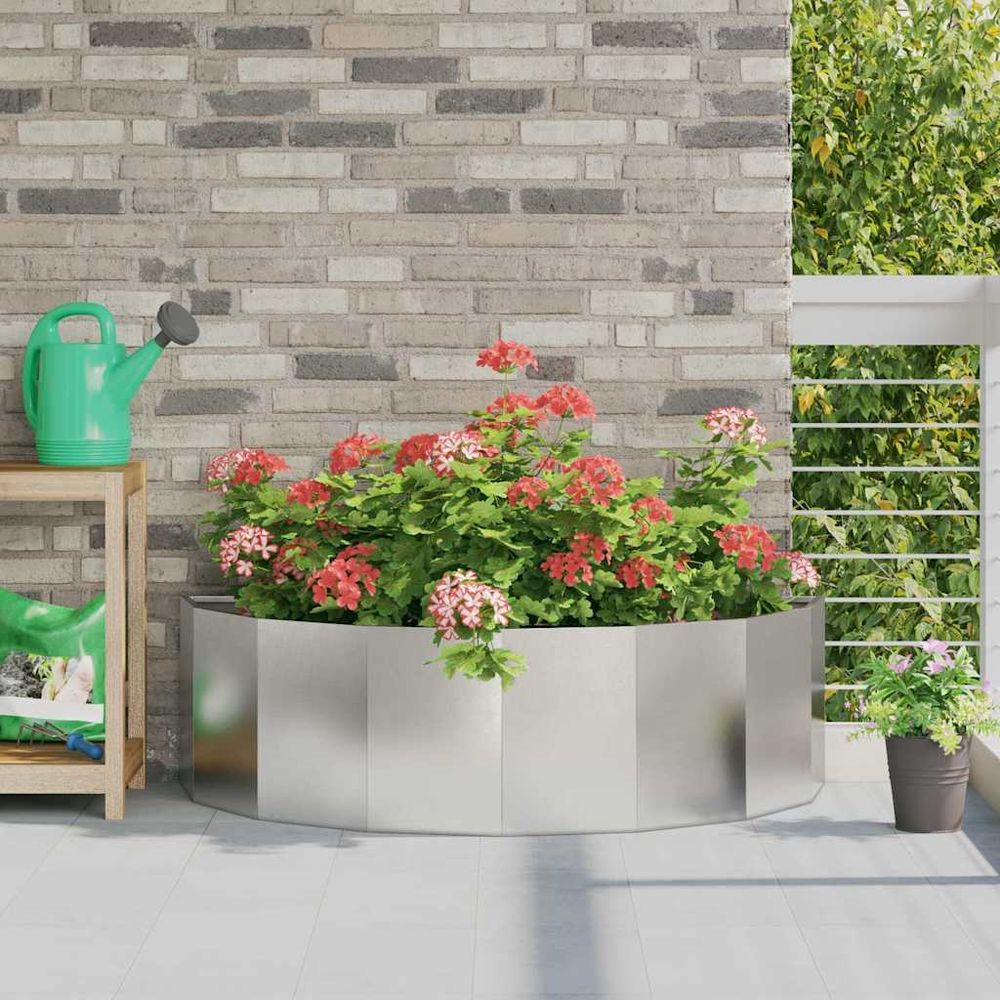 Jardinière demi-ronde inox pour jardin terrasse argent 120x60x35 cm