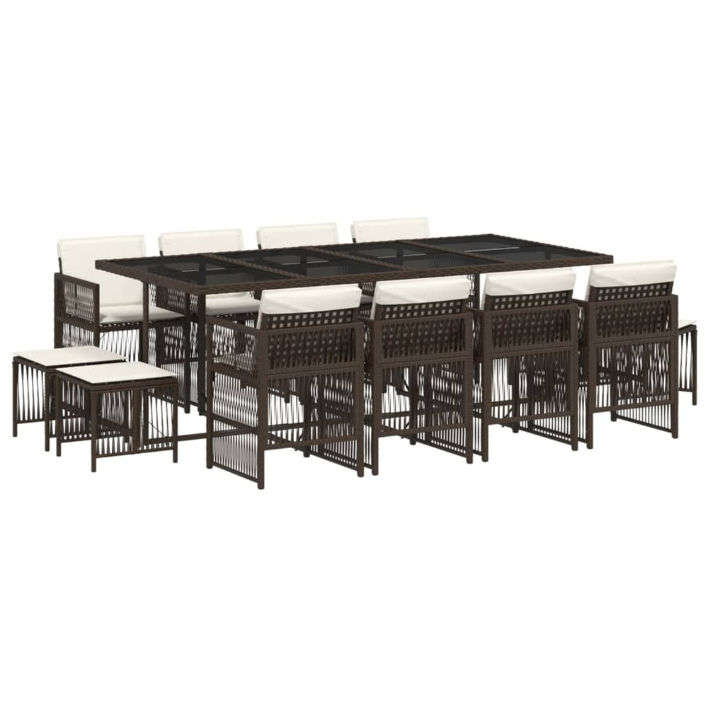 Ensemble à manger de jardin avec coussins 13 pcs marron rotin