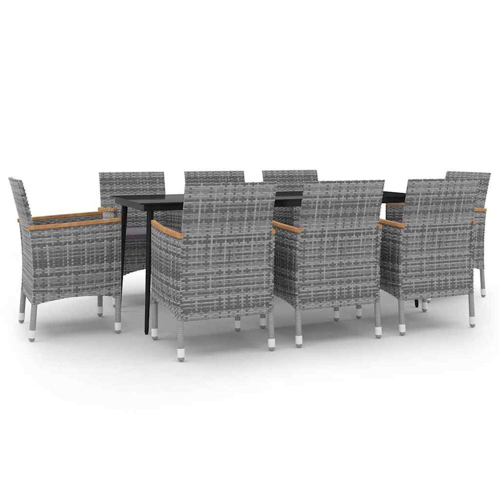 Ensemble à manger de jardin coussins 9 pcs résine tressée verre