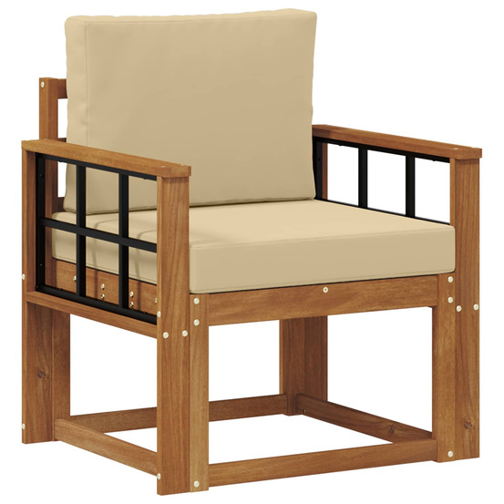 Canapé d’extérieur bois d'acacia massif et polyester naturel