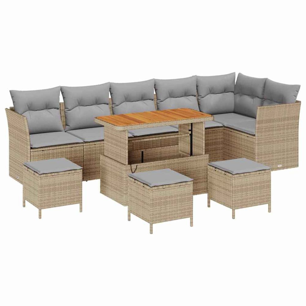 Ensemble de canapé de jardin 10 pc beige polyrotin