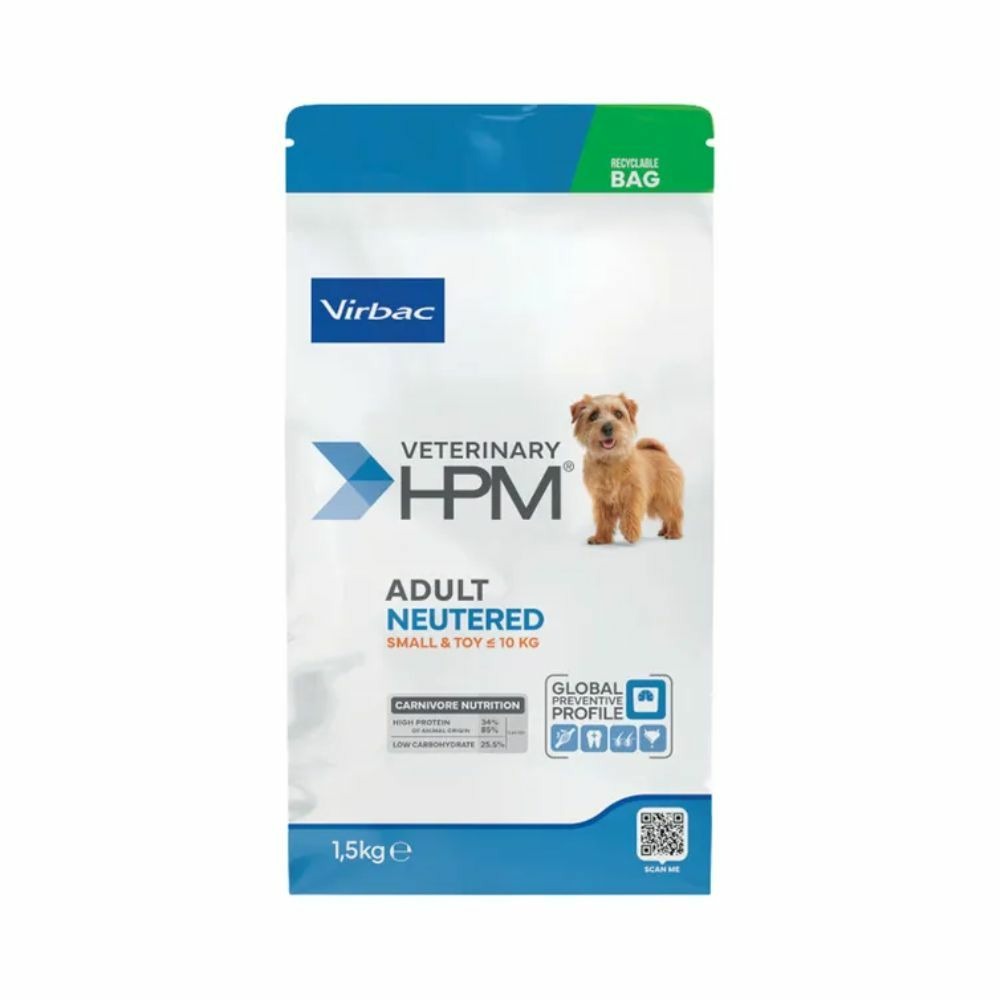 Croquettes chien veterinary hpm dog adult neutered small & toys - virbac 7 kg