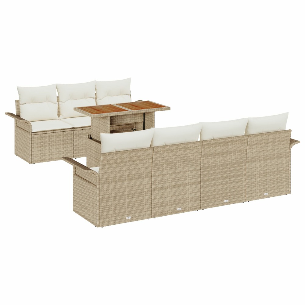 Ensemble de 8 pièces de sofa de jardin avec coussins beige en poly rotin et acacia