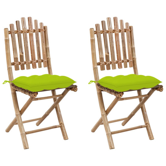 Chaises pliables de jardin lot de 2 avec coussins bambou