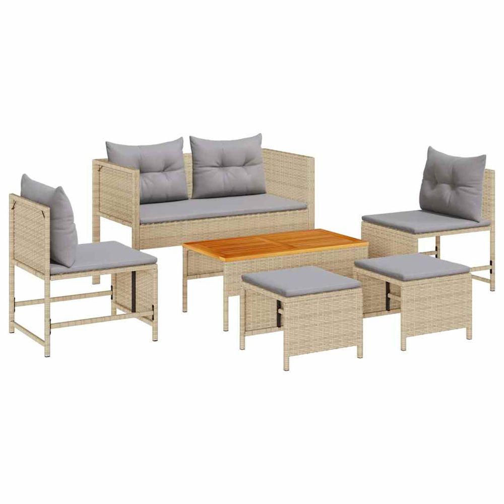 Ensemble de canapé de jardin 6 pc beige et gris clair polyrotin