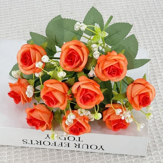 Fleurs artificielles, gypsophile et rose diamant 2 pièces orange