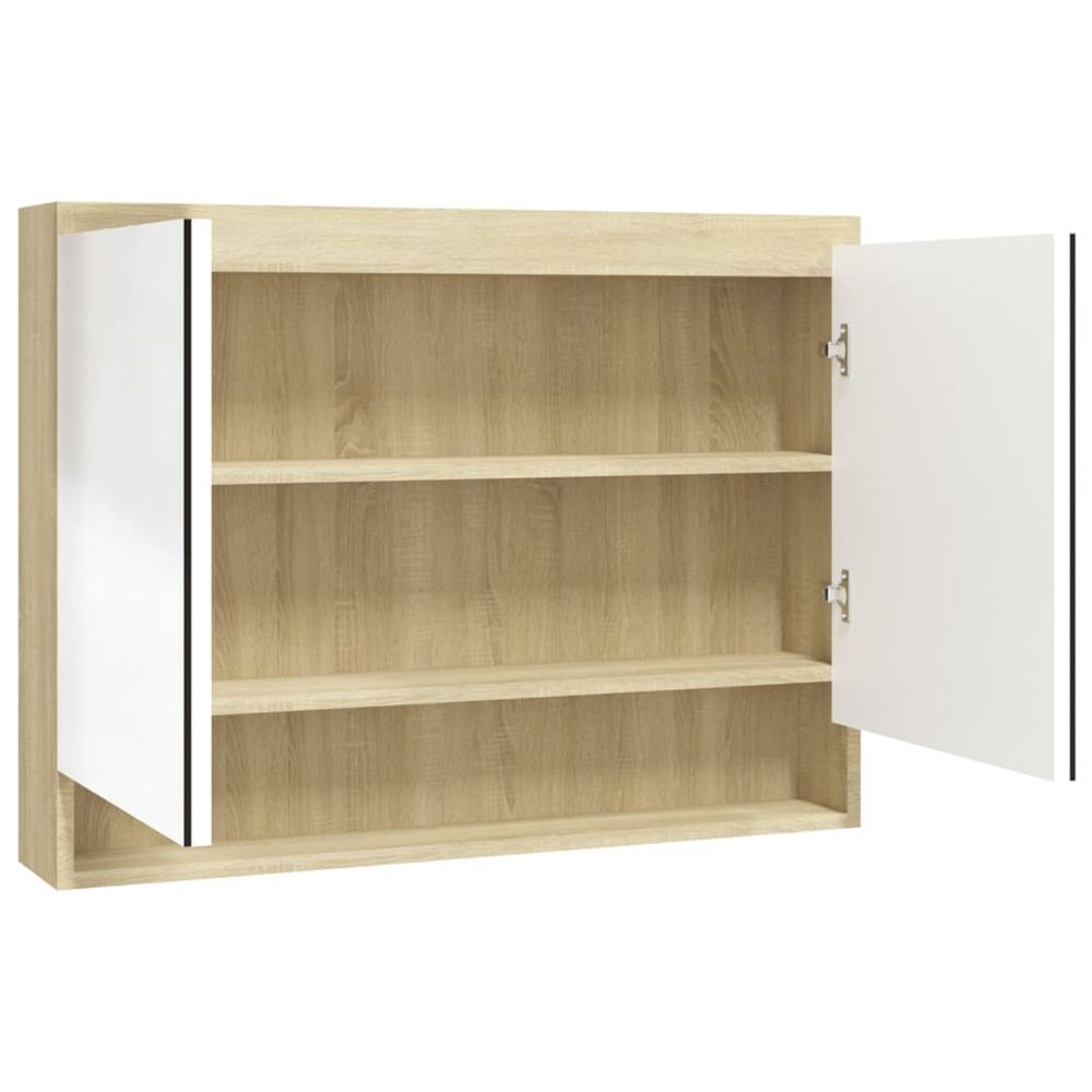 Armoire à miroir de salle de bain 80x15x60cm mdf blanc et chêne