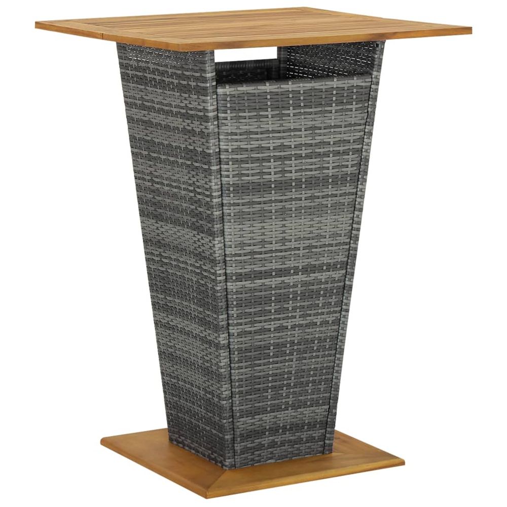 Table de bar gris 80x80x110 cm résine tressée et bois d'acacia