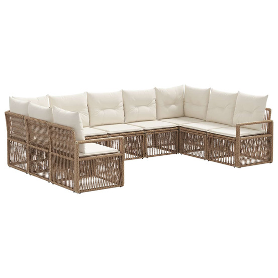 Ensemble de canapé de jardin 9 pcs beige polyrotin