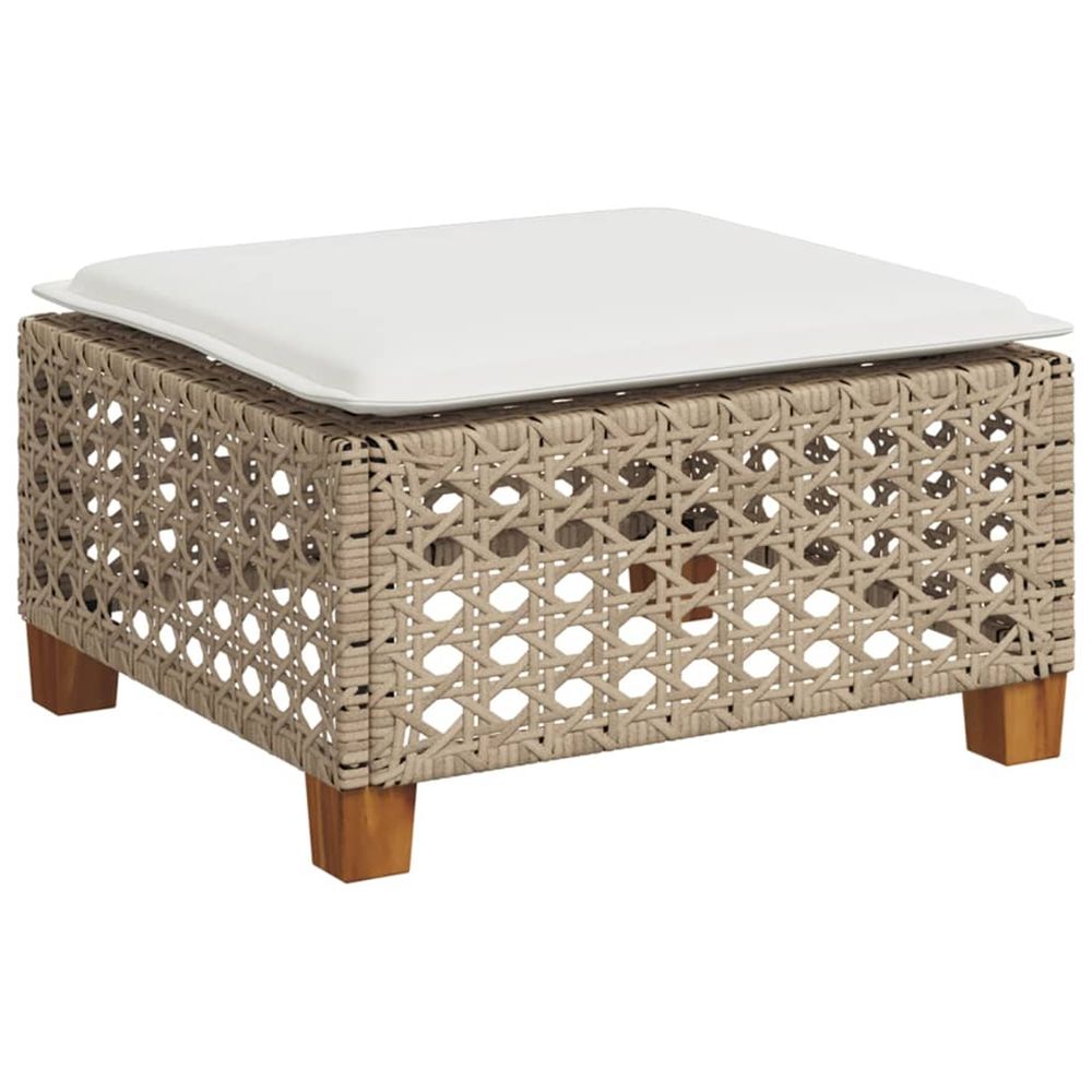 Tabouret de jardin et coussin beige 63,5x56x32cm résine tressée