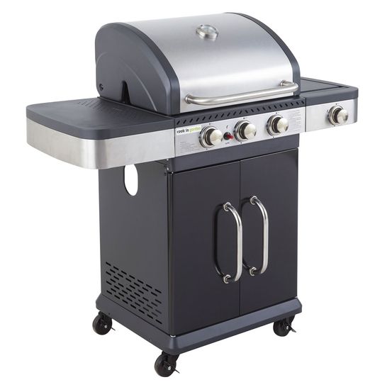 Barbecue au gaz fidgi 3 avec thermomètre - 3 brûleurs + réchaud 11,5kw