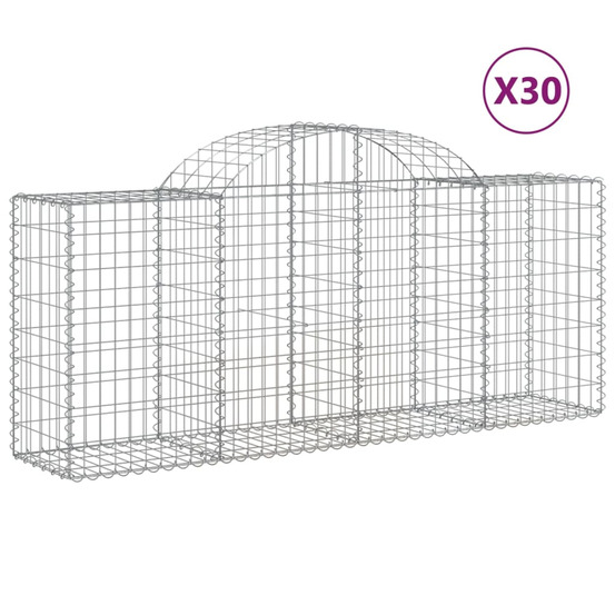 Paniers à gabions arqués 30 pcs 200x50x80/100 cm fer galvanisé