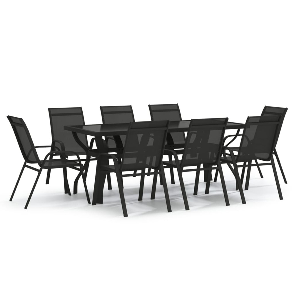 Ensemble à manger de jardin 9 pcs noir