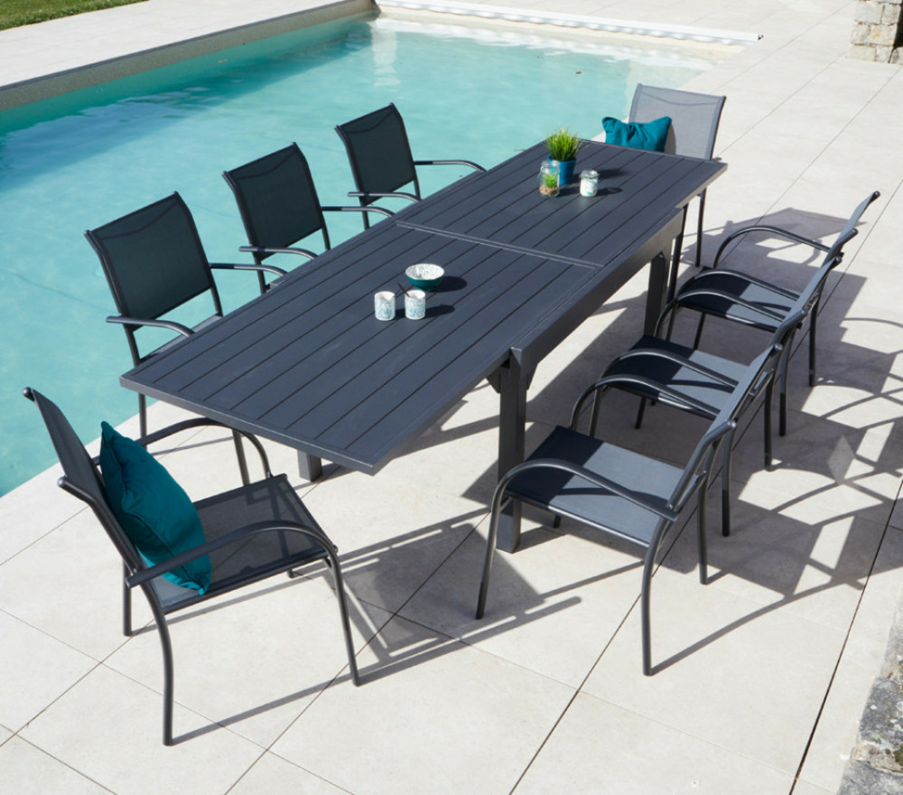 Ensemble table et chaises de jardin - 8 places - gris anthracite - honfleur xl beziers