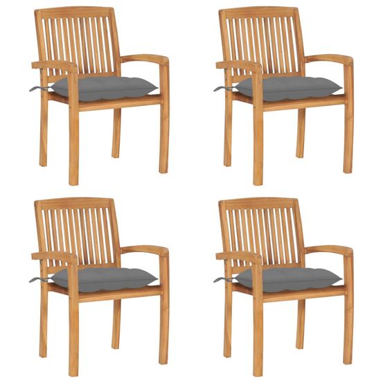 Chaises de jardin empilables avec coussins lot de 4 teck solide