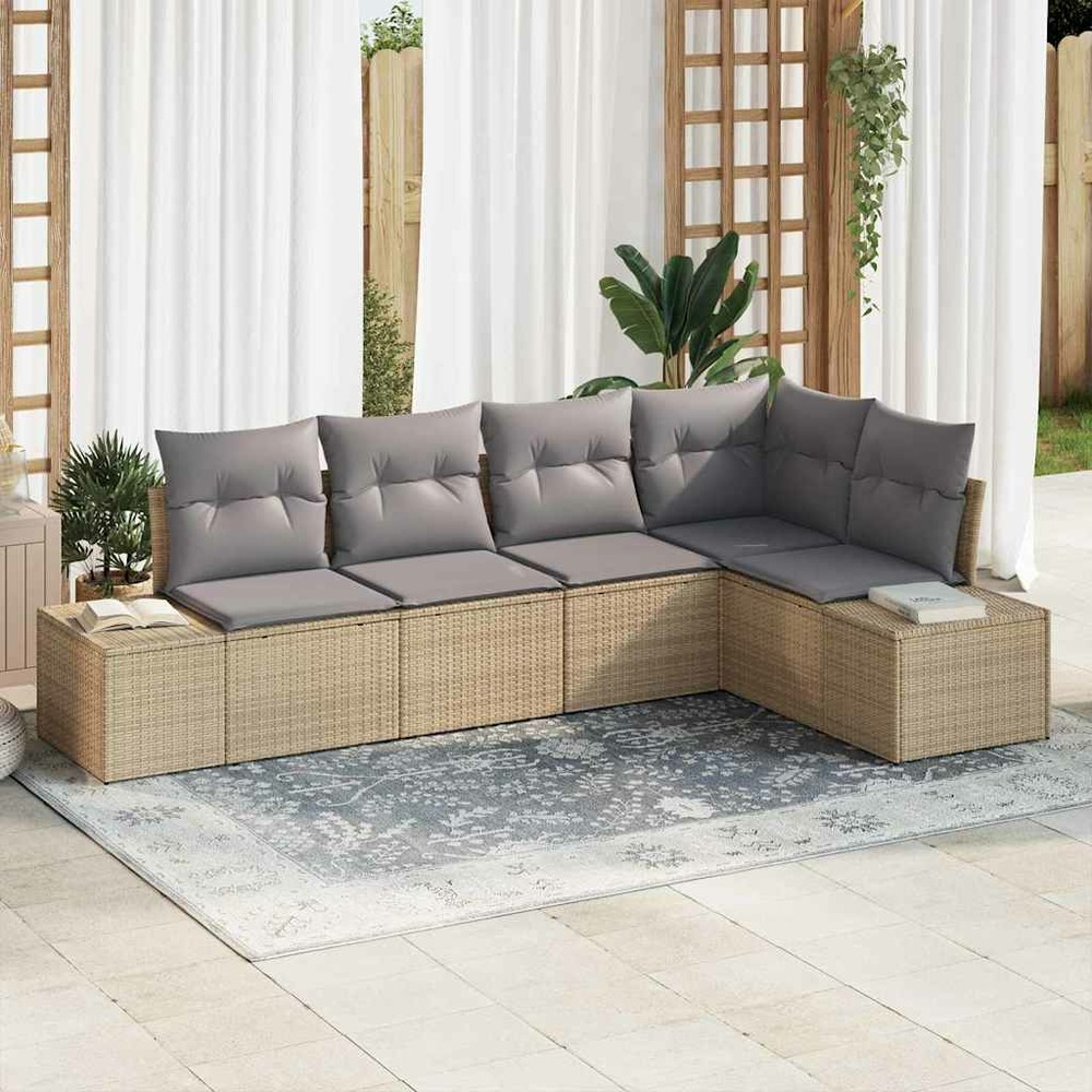 Ensemble de canapé de jardin 5 pcs beige polyrotin