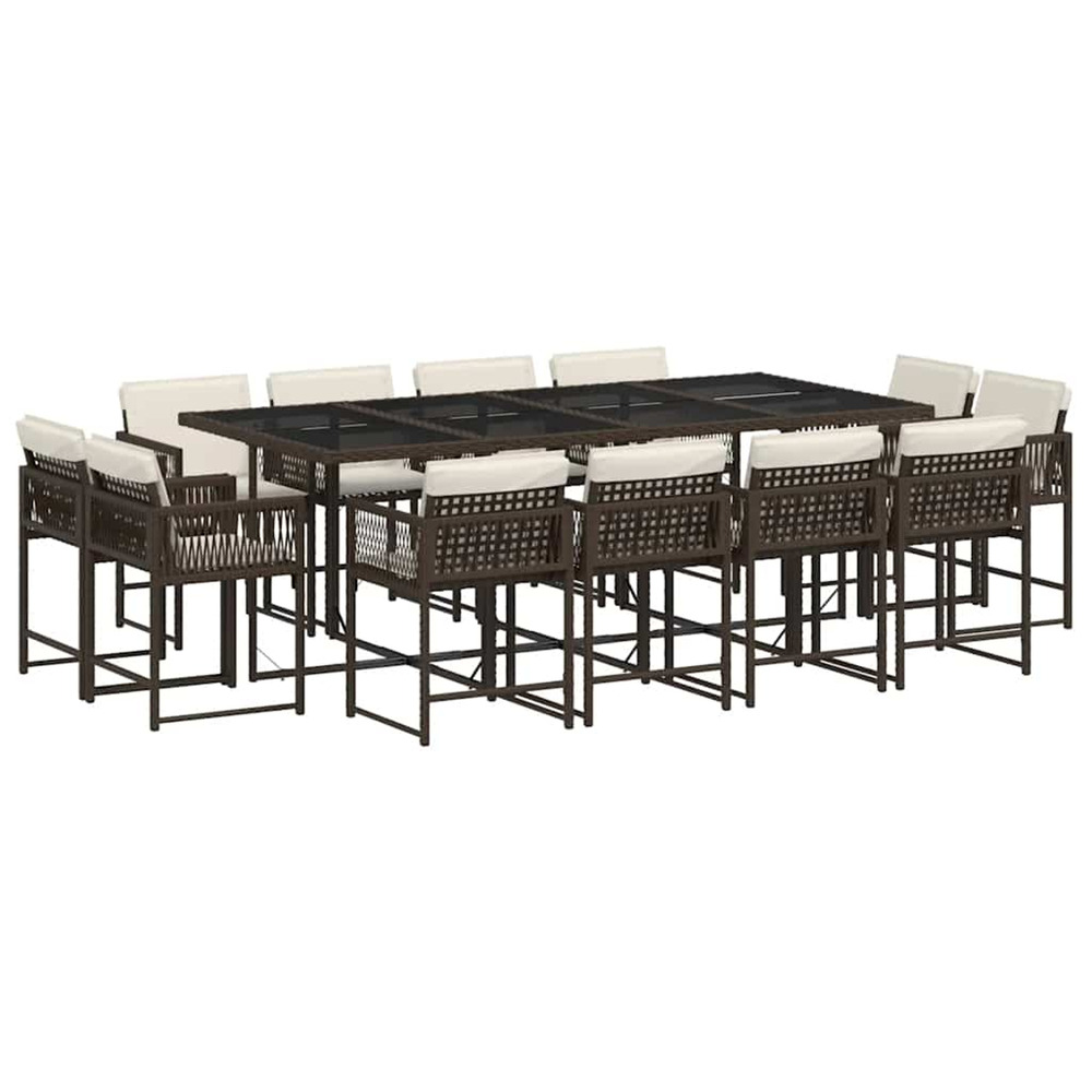 Ensemble à manger de jardin avec coussins 13 pcs marron rotin