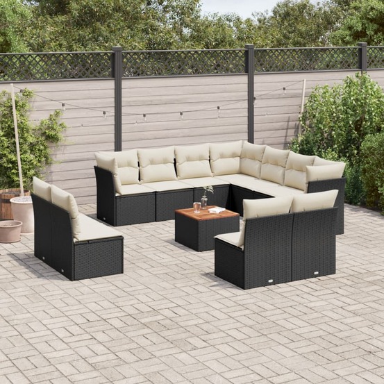 Salon de jardin 12 pcs avec coussins noir résine tressée