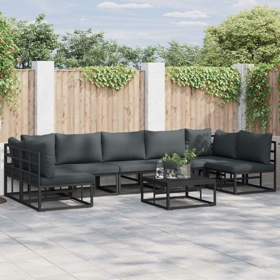 Ensemble de canapé de jardin avec coussin 7 pcs noir aluminium
