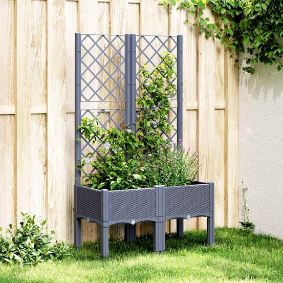 Jardinière surélevée avec treillis pp pour plantes grimpantes jardin bleu gris 80x40 cm