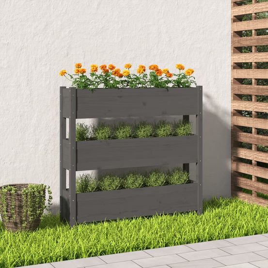 Jardinière verticale 3 bacs en bois de pin pour balcon 112 cm gris