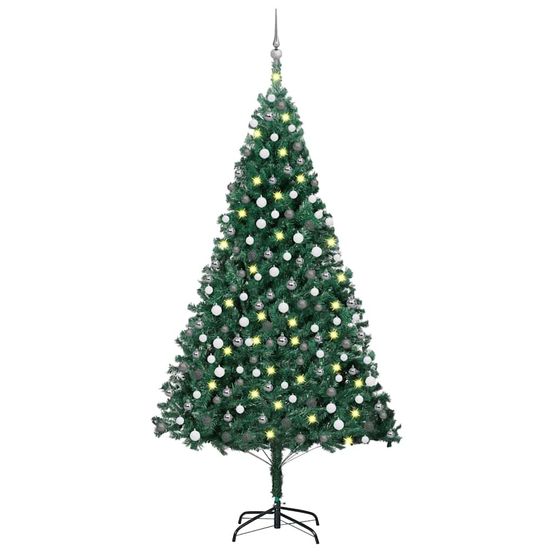 Sapin de noël artificiel pvc 210cm avec lumières led et boules