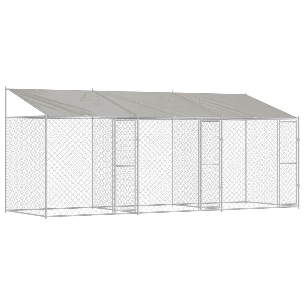 Cage pour chien avec toit argenté 600 x 200 x 256 cm