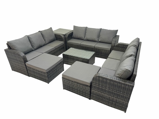 Ensemble de meubles de jardin en polyrotin 11 places avec table basse canapé 3 places table d'appoint 2 grand tabourets