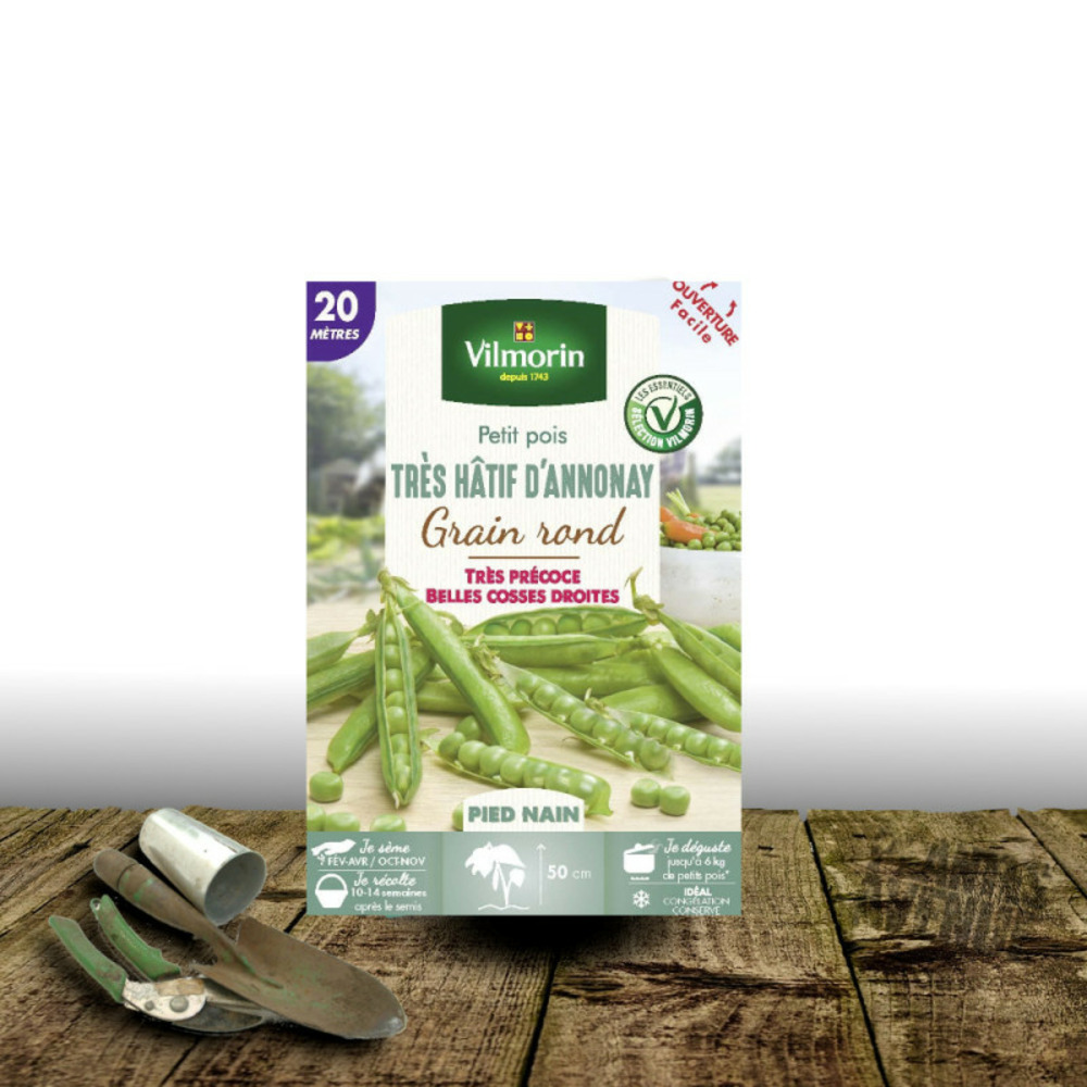 Graines de pois nain grain rond très hâtif d'annonay - vilmorin sachet - 20 mètres