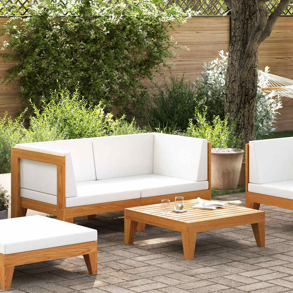 Salon de jardin 2 pcs avec coussins bois d'acacia solide