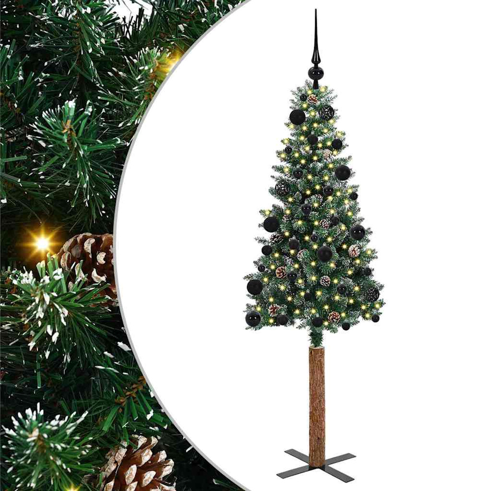 Sapin de noël mince vert 150 cm pvc et bois de pin massif