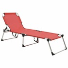 Transat chaise longue bain de soleil lit de jardin terrasse meuble d'extérieur pliable extra haute pour seniors rouge alumini