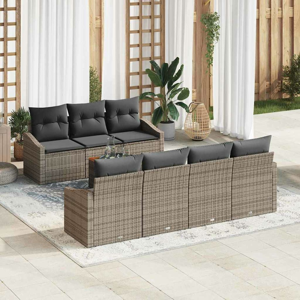Ensemble de canapé de jardin avec stockage 8 pcs gris polyrotin