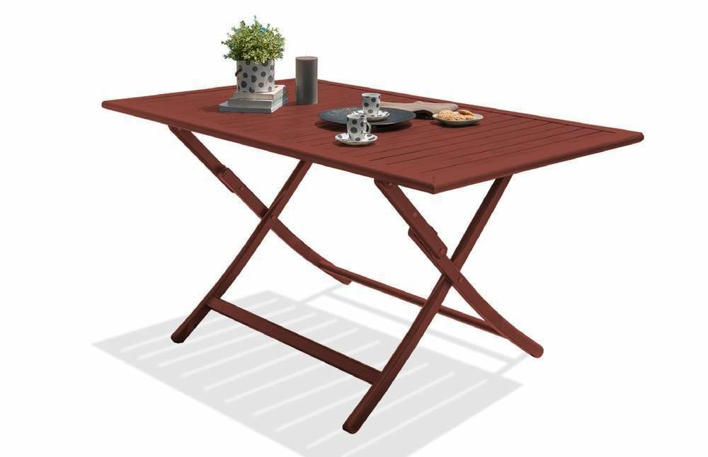 Table de jardin marius 140 cm pliante en aluminium rouge carmin
