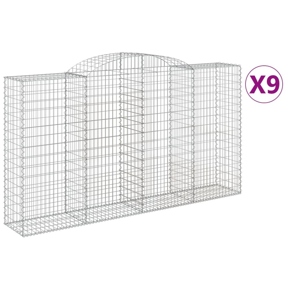 Paniers à gabions arqués 9 pcs 300x50x160/180 cm fer galvanisé
