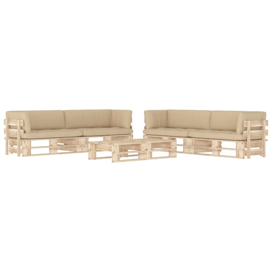 Salon de jardin palette 6pcs avec coussins bois de pin imprégné