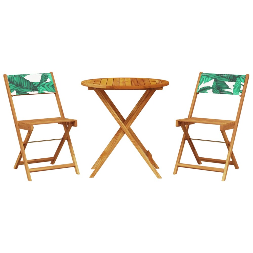 Ensemble de bistro 3 pcs motif de feuilles tissu et bois massif