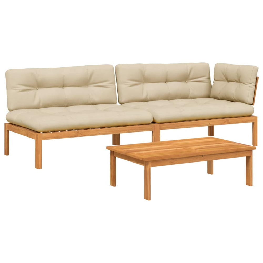 Salon palette de jardin avec coussins 3pcs bois d'acacia massif