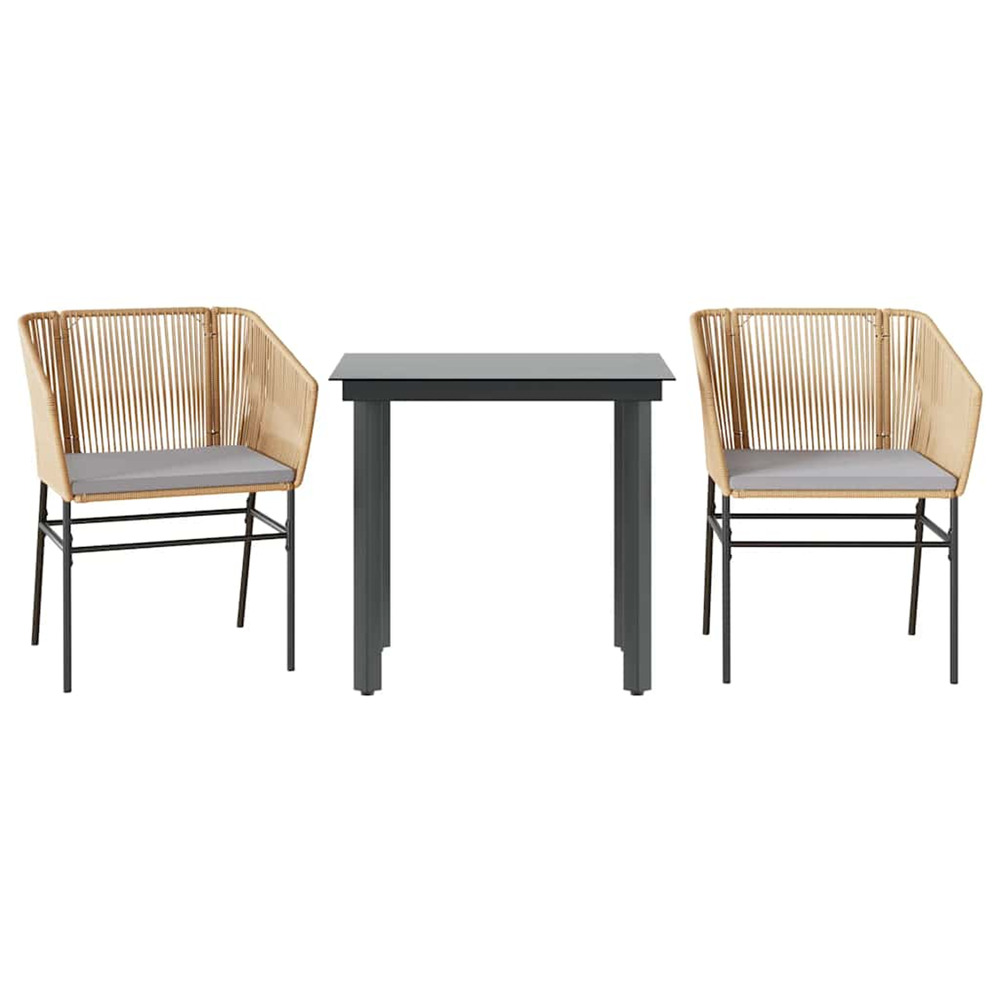 Ensemble à manger jardin coussins 3pcs marron poly rotin verre