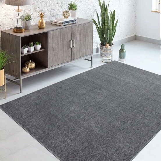Tapis chambre 140x200 tissé gris clair rectangle motif uni soula