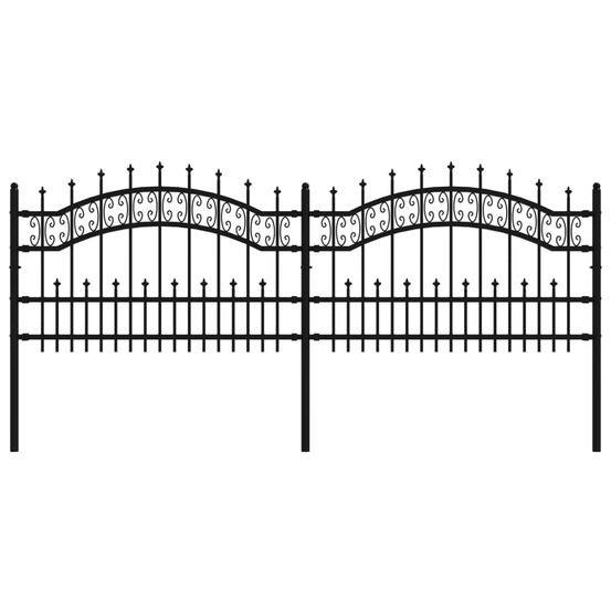Clôture de jardin avec dessus en forme de lance, noire, 240 x 75 cm, acier thermolaqué
