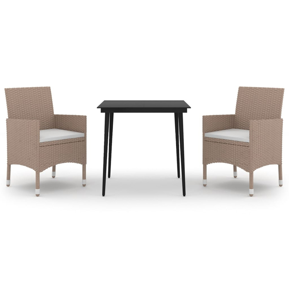 Ensemble à manger de jardin coussins 3 pcs résine tressée verre