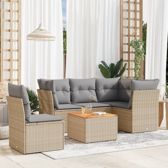 Salon de jardin avec coussins 6pcs mélange beige résine tressée