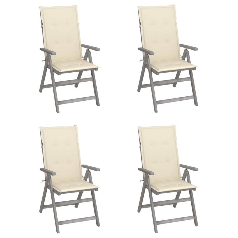 Chaises inclinables de jardin lot de 4 et coussins bois acacia