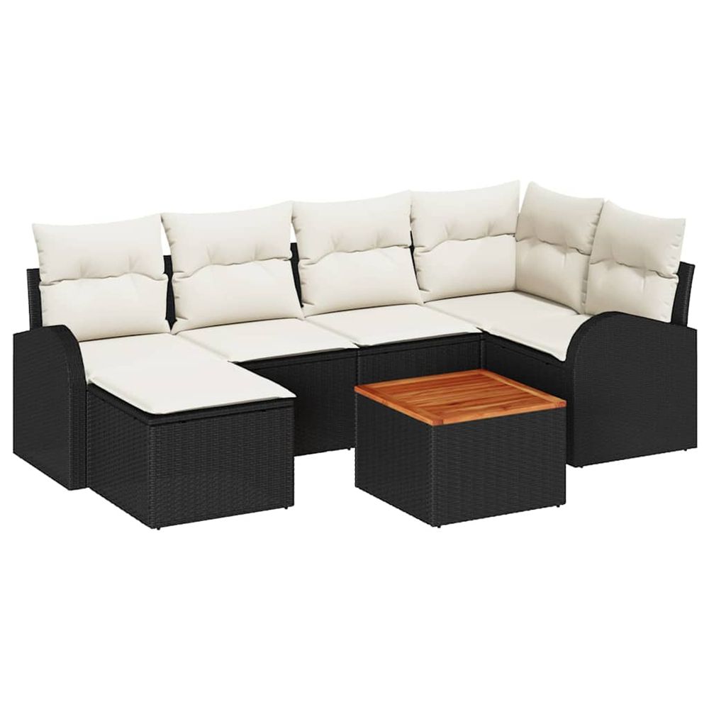 Ensemble de canapé de jardin 7 pc noir et crème polyrotin