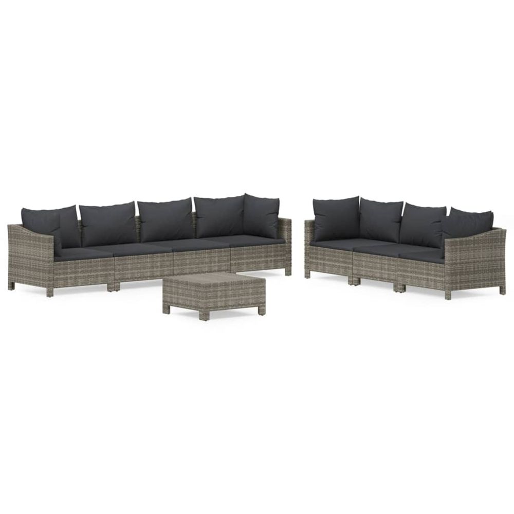 Salon de jardin 8 pcs avec coussins gris résine tressée